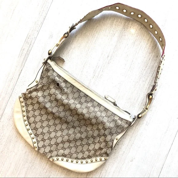 GUCCI GG Canvas & Leather Studded Hobo Bag